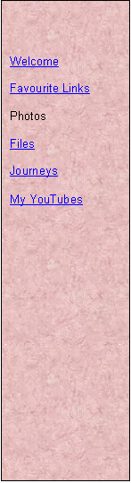 Text Box: Welcome

Favourite Links

Photos

Files

Journeys

My YouTubes
